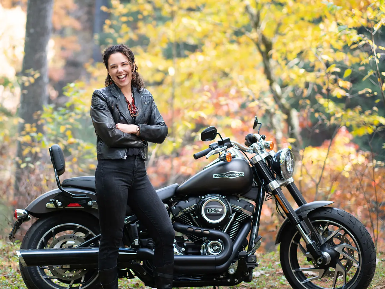 Kimberly Flood with her motorcycle